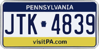 PA license plate JTK4839