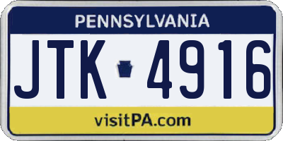 PA license plate JTK4916