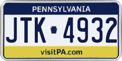 PA license plate JTK4932