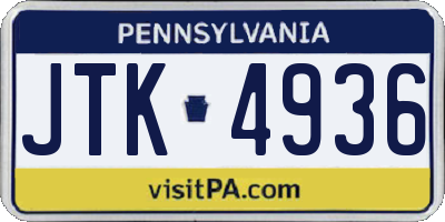 PA license plate JTK4936