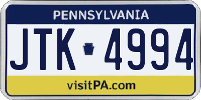 PA license plate JTK4994