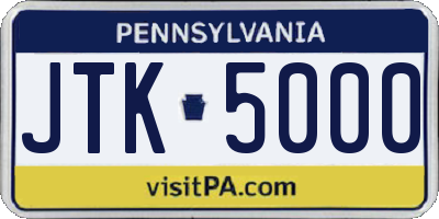 PA license plate JTK5000