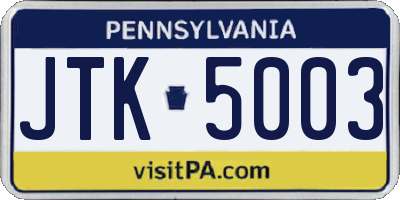 PA license plate JTK5003