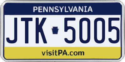 PA license plate JTK5005