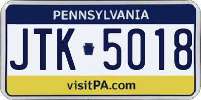 PA license plate JTK5018