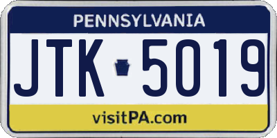 PA license plate JTK5019