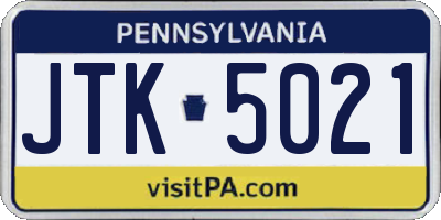 PA license plate JTK5021