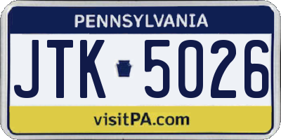 PA license plate JTK5026