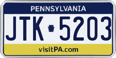 PA license plate JTK5203