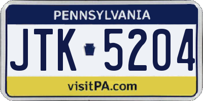 PA license plate JTK5204