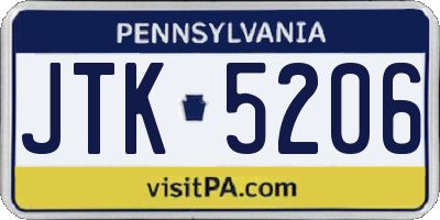 PA license plate JTK5206
