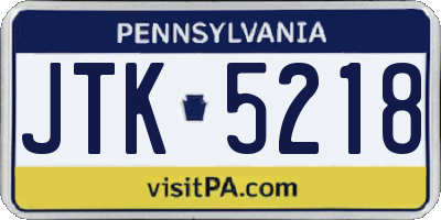 PA license plate JTK5218