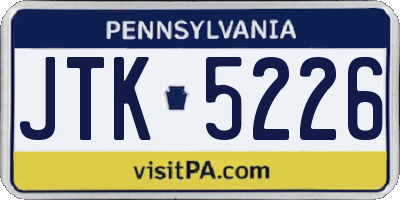 PA license plate JTK5226