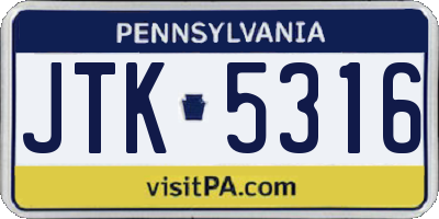 PA license plate JTK5316