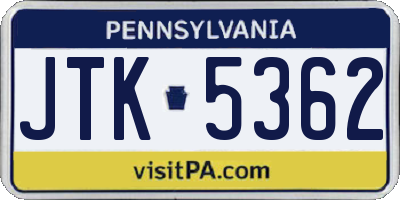 PA license plate JTK5362