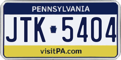 PA license plate JTK5404
