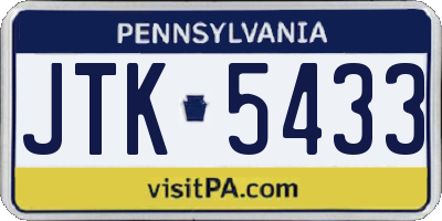 PA license plate JTK5433