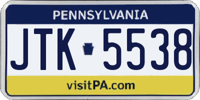 PA license plate JTK5538