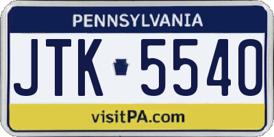 PA license plate JTK5540