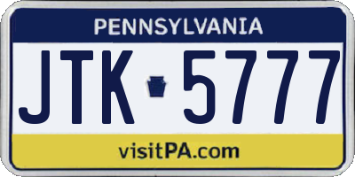 PA license plate JTK5777