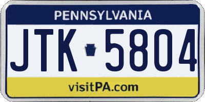 PA license plate JTK5804