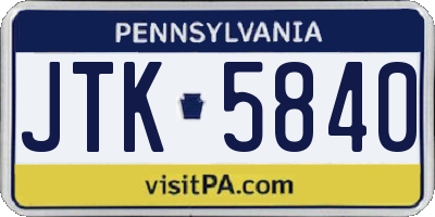 PA license plate JTK5840