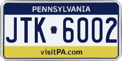 PA license plate JTK6002