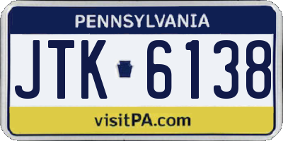 PA license plate JTK6138