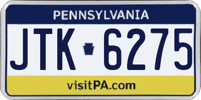 PA license plate JTK6275