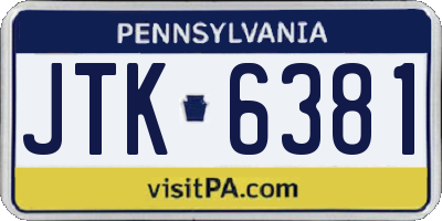 PA license plate JTK6381