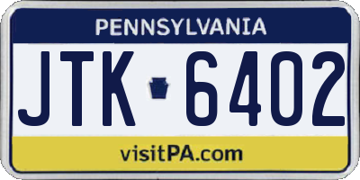 PA license plate JTK6402
