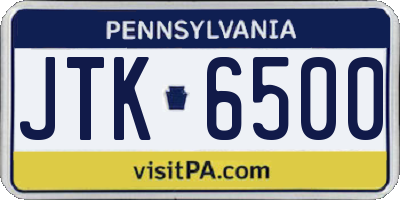 PA license plate JTK6500