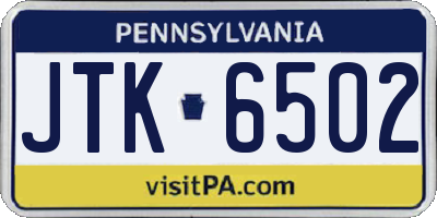 PA license plate JTK6502
