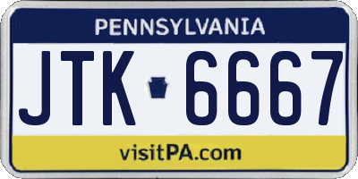 PA license plate JTK6667
