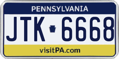 PA license plate JTK6668