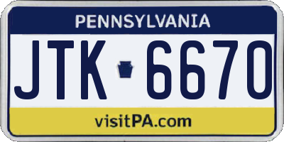 PA license plate JTK6670