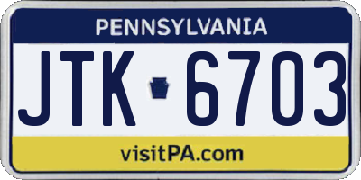 PA license plate JTK6703