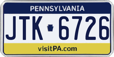 PA license plate JTK6726