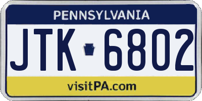 PA license plate JTK6802