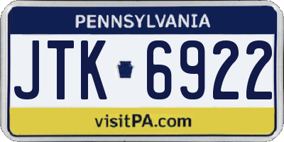 PA license plate JTK6922