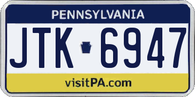 PA license plate JTK6947
