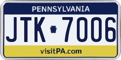 PA license plate JTK7006