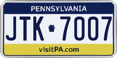 PA license plate JTK7007