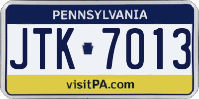 PA license plate JTK7013