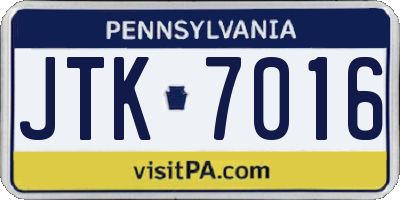 PA license plate JTK7016