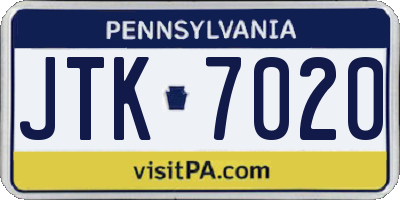 PA license plate JTK7020
