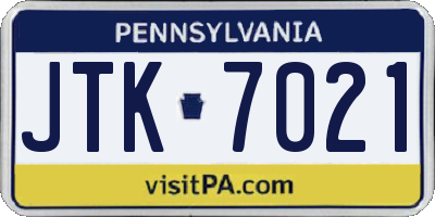 PA license plate JTK7021