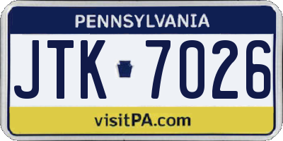 PA license plate JTK7026