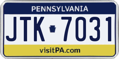PA license plate JTK7031