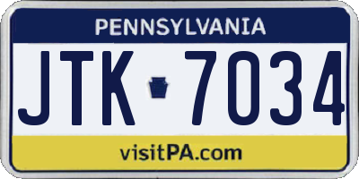 PA license plate JTK7034